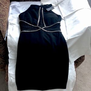 Entry - Black Mimi dress with gold trim on the front and sheer back size S